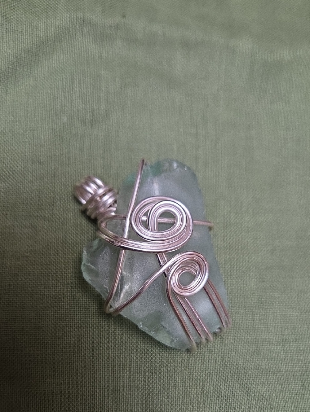 Handcrafted Sea Glass Pendant Necklace in Light Aqua with Silver Wire